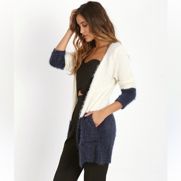 For Love And Lemons Sweaters - For Love & Lemons Knitwear Colour Block Shag Cardigan with pockets!💙🤍